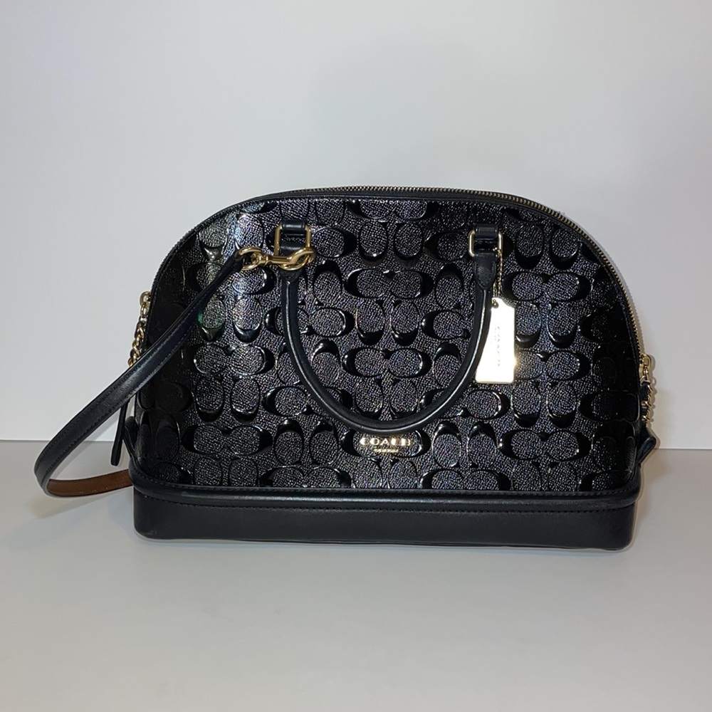 Coach Katy Satchel Black Embossed Coach Logo